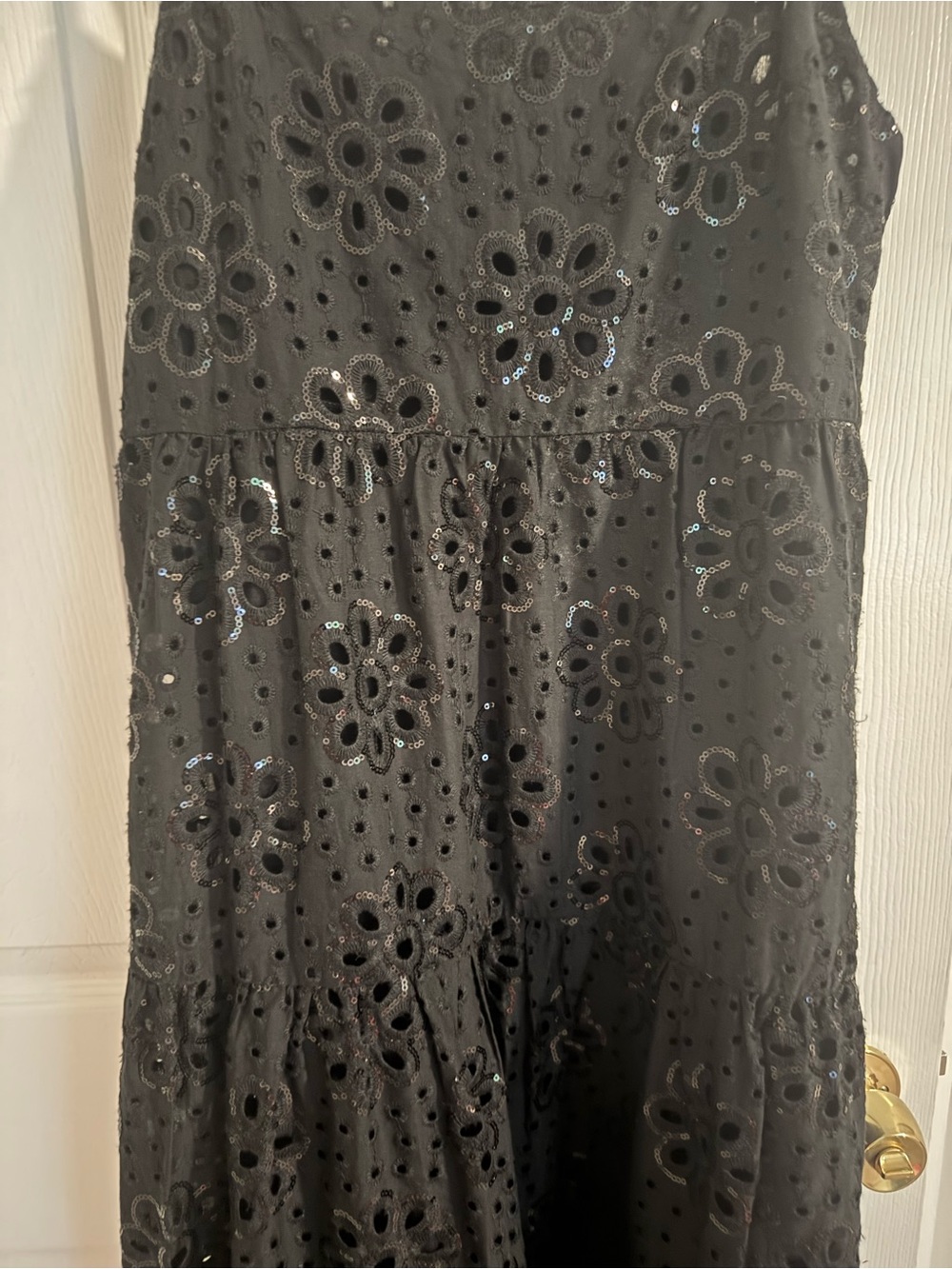 Desigual Black Eyelet Sequin Leah Midi Dress with Striped Straps Sz L US 10 - Picture 7 of 16